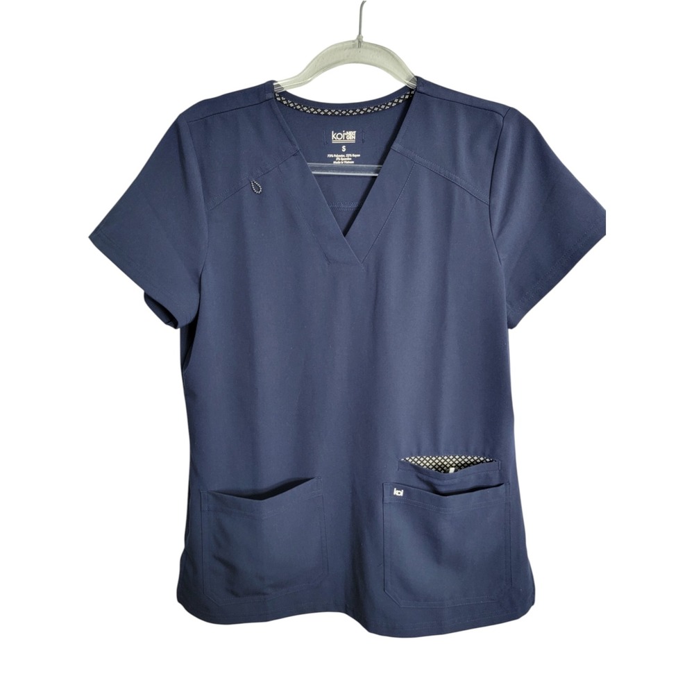 Koi Womens Small Scrub Top Navy Blue Next Gen V-Neck Short Sleeve 1019